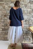 Andi Basket Linen Blend Top Navy